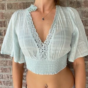 🦋 Cute Crop Top Turquoise - Country/Boho/Indie/Vintage - Size M  🦋